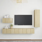 Tv-meubelset in bewerkt hout met opbergruimte en muurbevestiging - Sonoma eiken / 1 / 110 cm - Tv-meubels