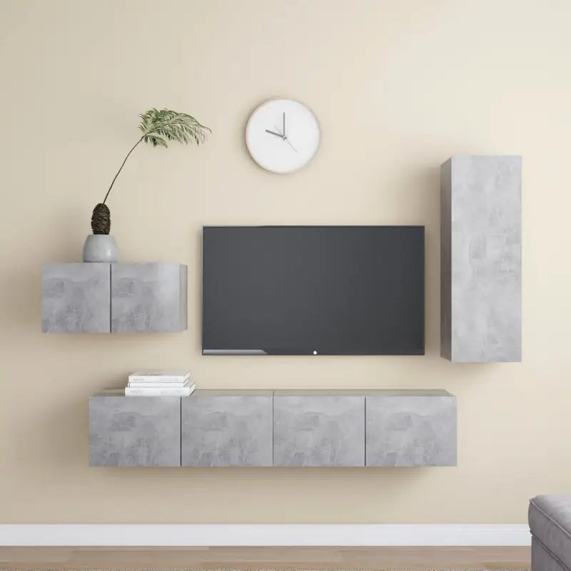 Tv-meubelset in bewerkt hout met opbergruimte en muurbevestiging - Betongrijs / 1 / 90 cm - Tv-meubels
