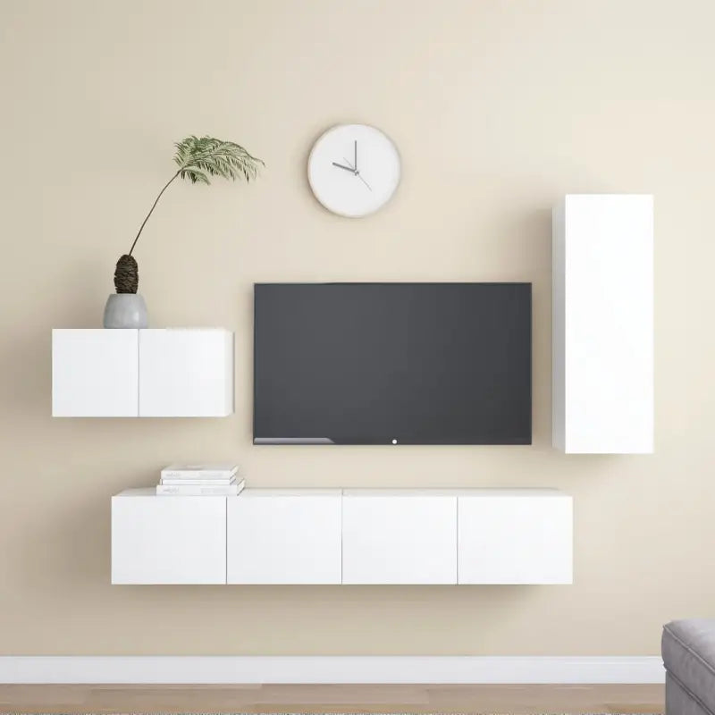Tv-meubelset in bewerkt hout met opbergruimte en muurbevestiging - Wit / 1 / 90 cm - Tv-meubels