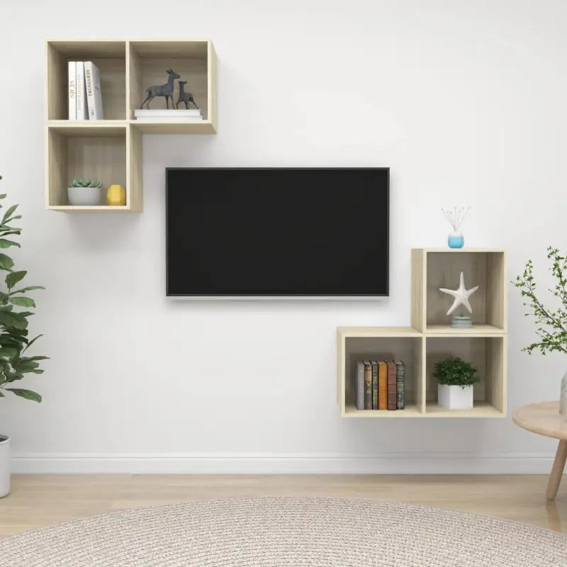Tv meubelset met bewerkt hout voor praktische en tijdloze opbergruimte - Sonoma eiken / 1 - Tv-meubels