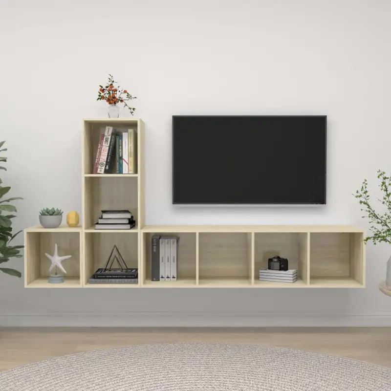 Tv-meubelset met opbergruimte en muurbevestiging - Sonoma eiken / 1 - Tv-meubels