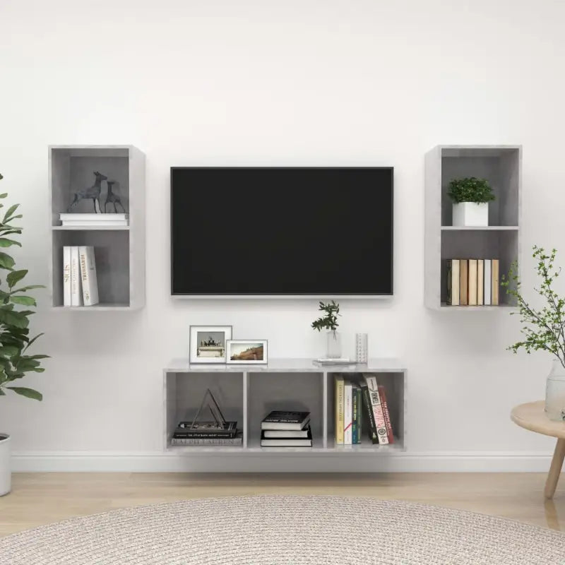 Tv-Meubelset Met Opbergruimte en Wandmontage - Betongrijs / 1 - Tv-meubels