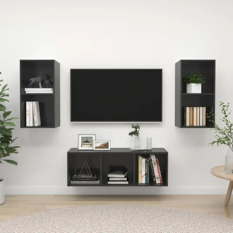 Tv-Meubelset Met Opbergruimte en Wandmontage - Hoogglans grijs / 1 - Tv-meubels