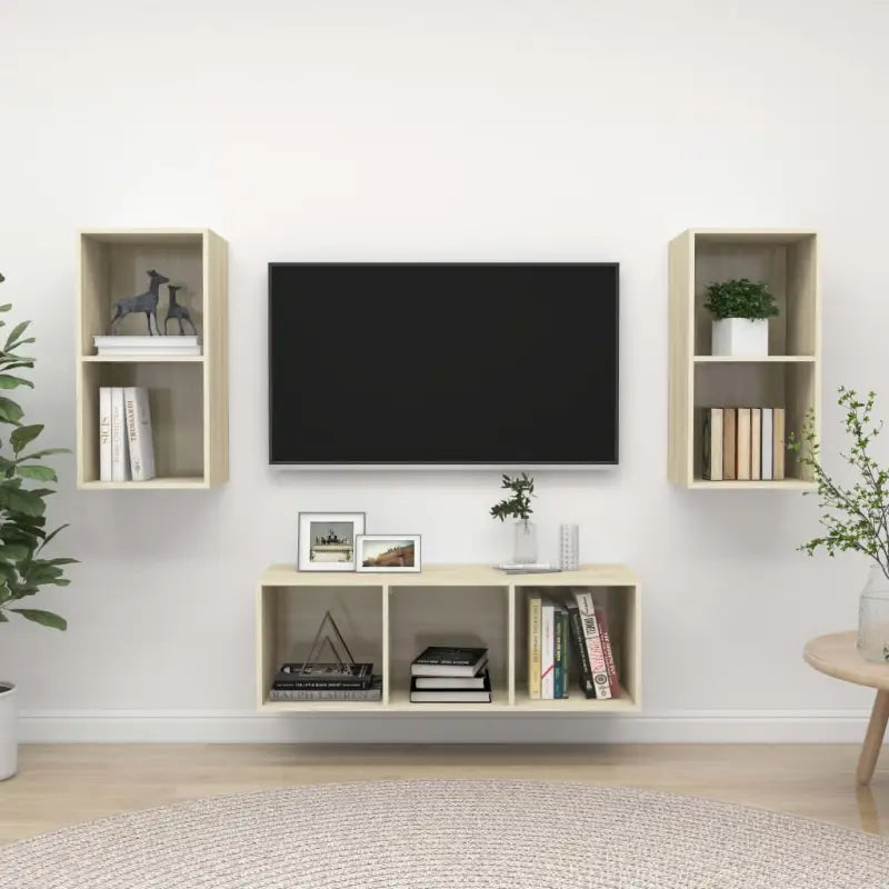 Tv-Meubelset Met Opbergruimte en Wandmontage - Sonoma eiken / 1 - Tv-meubels