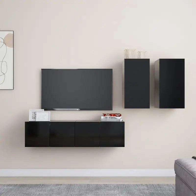 Tv-meubelset met opbergruimte voor een elegante muurbevestiging - Zwart / 4 / 60 cm - Tv-meubels