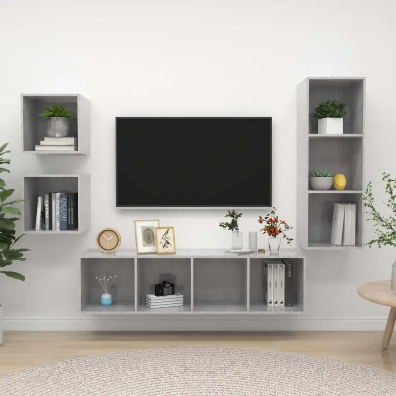 Tv-meubelset met voldoende opbergruimte en muurbevestiging - Betongrijs / 1 - Tv-meubels