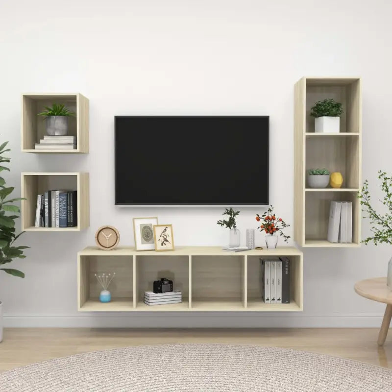 Tv-meubelset met voldoende opbergruimte en muurbevestiging - Sonoma eiken / 1 - Tv-meubels