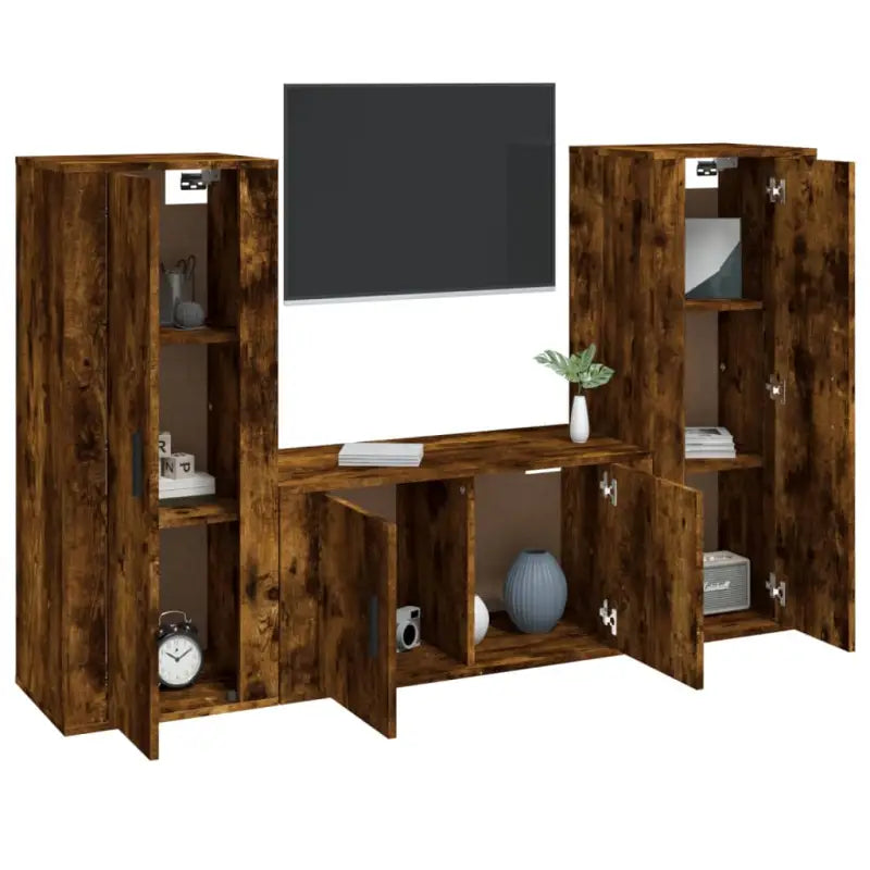 Tv-meubelset van bewerkt hout met hoogwaardig stevig en stabiel ontwerp - Gerookt eiken / 3 - Tv-meubels