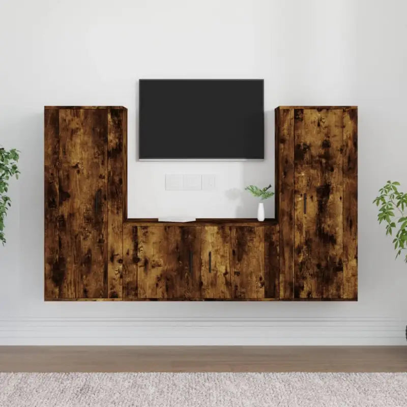 Tv-meubelset van bewerkt hout met hoogwaardig stevig en stabiel ontwerp - Gerookt eiken / 3 - Tv-meubels