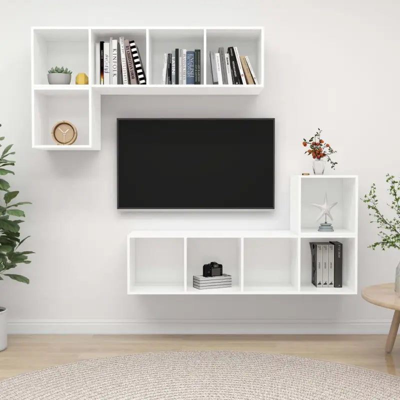 Tv-meubelset van bewerkt hout met muurbevestiging en opbergruimte - Tv-meubels