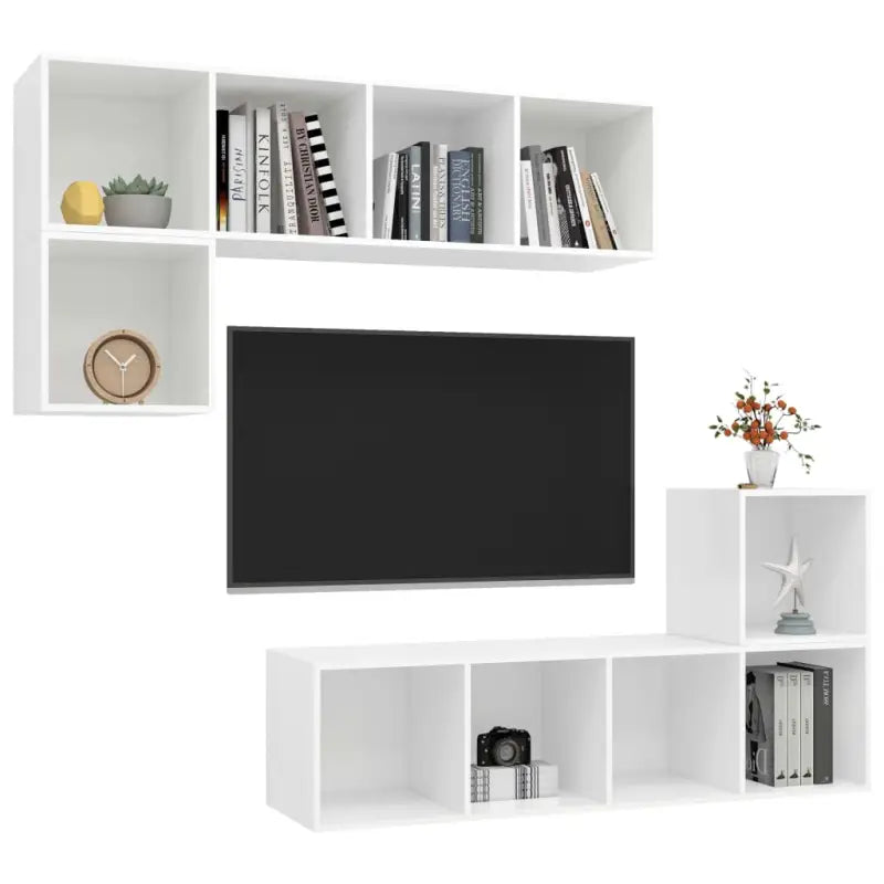 Tv-meubelset van bewerkt hout met muurbevestiging en opbergruimte - Tv-meubels
