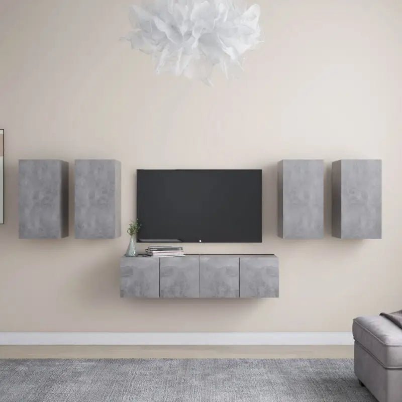 Tv-meubelset van bewerkt hout met opbergruimte en muurbevestiging - Betongrijs / 6 / 60 cm - Tv-meubels