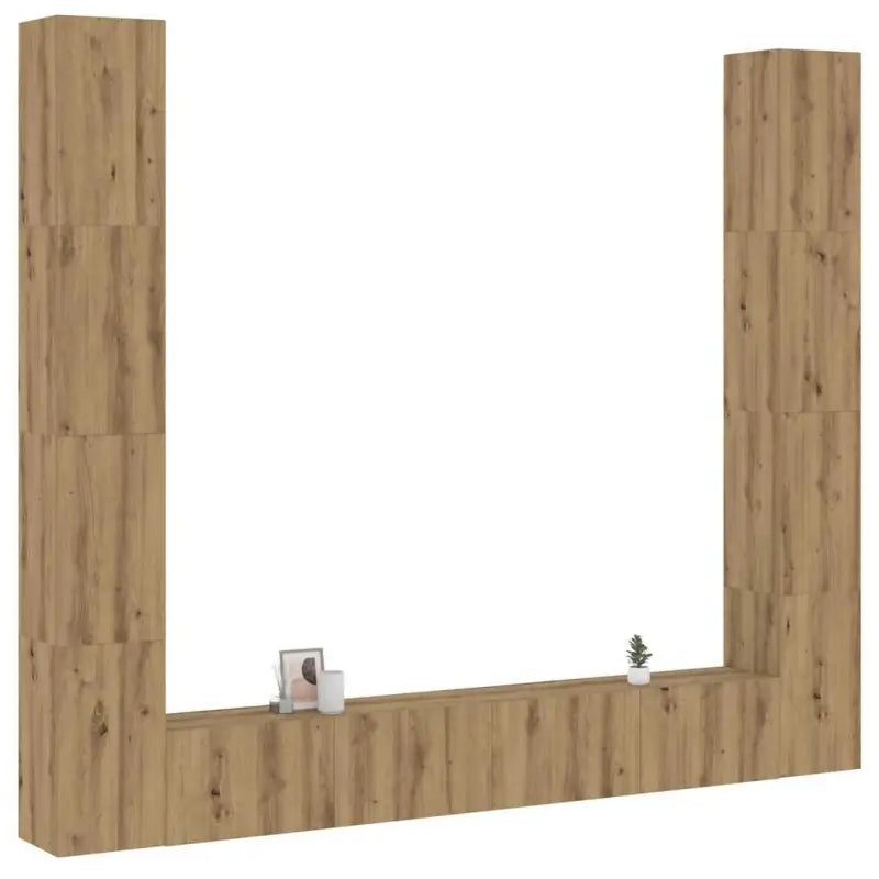Tv-meubelset van bewerkt hout met opbergruimte en muurbevestiging - artisanaal eikenkleurig / 6 / 110 cm - Tv-meubels
