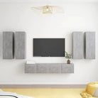 Tv-meubelset van bewerkt hout met opbergruimte en muurbevestiging - Betongrijs / 6 / 90 cm - Tv-meubels