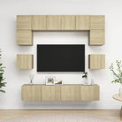 Tv-meubelset van bewerkt hout met opbergruimte en muurbevestiging - Sonoma eiken / 1 / 80 cm - Tv-meubels