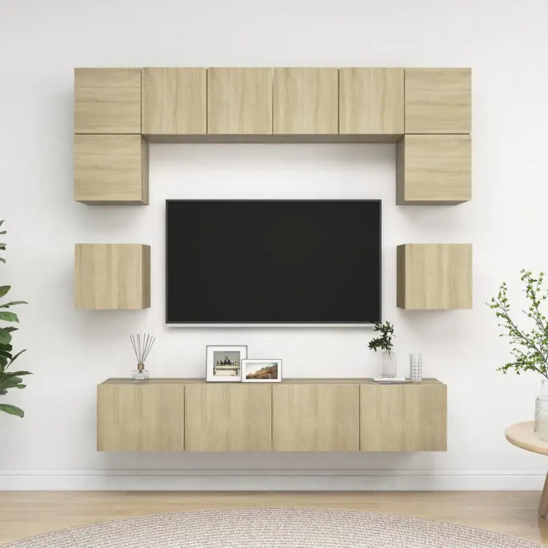 Tv-meubelset van bewerkt hout met opbergruimte en muurbevestiging - Sonoma eiken / 1 / 80 cm - Tv-meubels