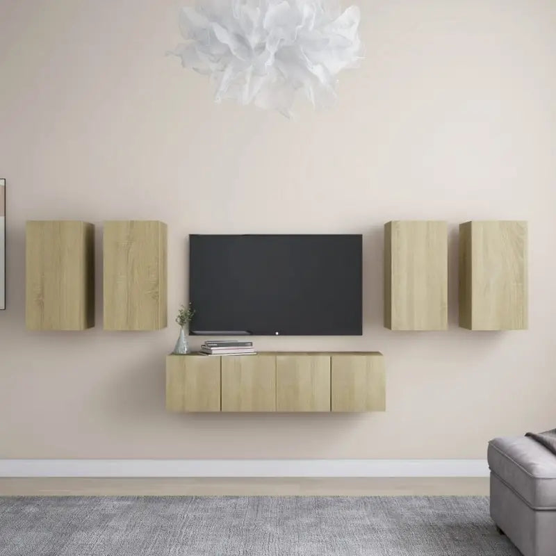 Tv-meubelset van bewerkt hout met opbergruimte en muurbevestiging - Tv-meubels