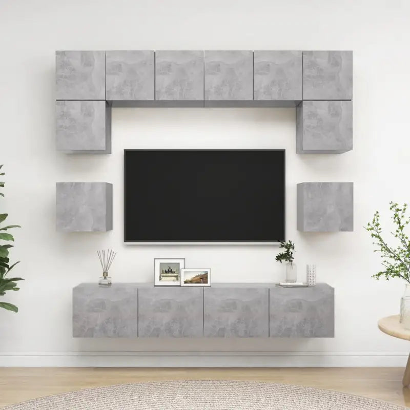 Tv-meubelset van bewerkt hout met opbergruimte en muurbevestiging - Betongrijs / 1 / 80 cm - Tv-meubels