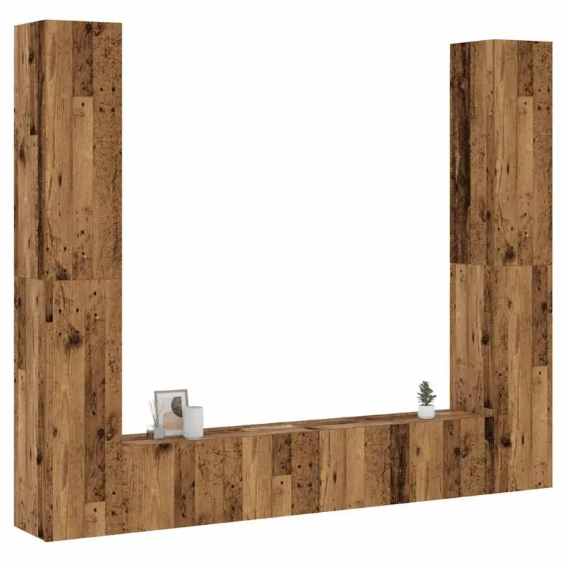 Tv-meubelset van bewerkt hout met opbergruimte en muurbevestiging - Oud hout / 6 / 90 cm - Tv-meubels