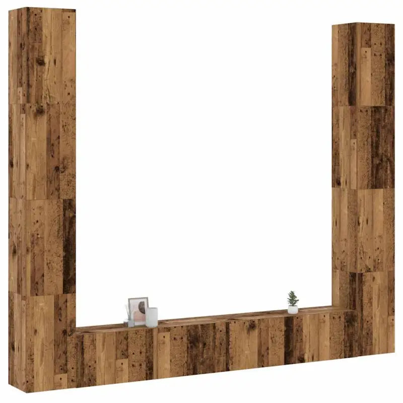 Tv-meubelset van bewerkt hout met opbergruimte en muurbevestiging - Oud hout / 6 / 110 cm - Tv-meubels
