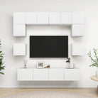 Tv-meubelset van bewerkt hout met opbergruimte en muurbevestiging - Wit / 1 / 80 cm - Tv-meubels