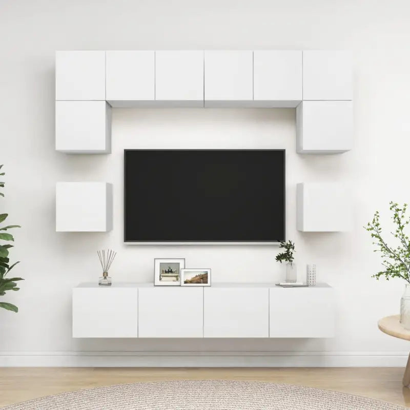 Tv-meubelset van bewerkt hout met opbergruimte en muurbevestiging - Wit / 1 / 80 cm - Tv-meubels