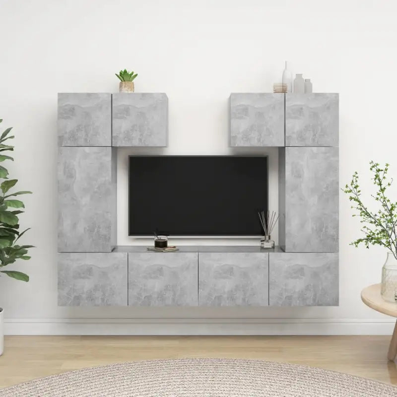 Tv-meubelset van bewerkt hout met opbergruimte en wandmontage - Betongrijs / 6 / 60 cm - Tv-meubels