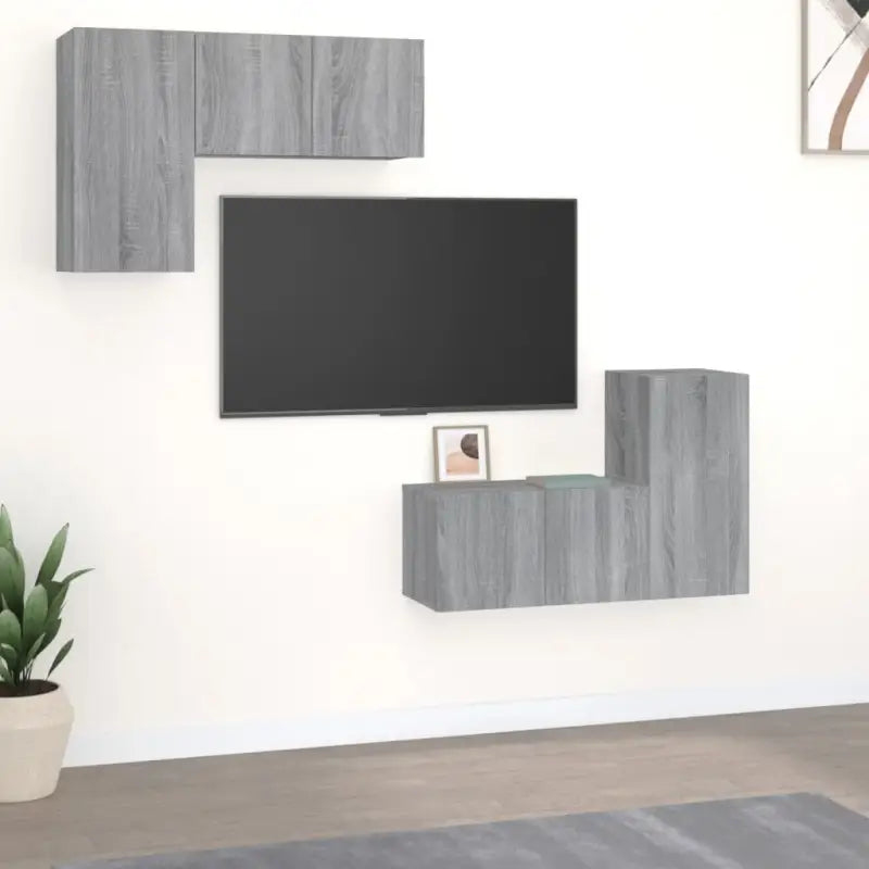 Tv-meubelset van bewerkt hout met opbergruimte en wandmontage - Grijs sonoma / 4 / 60 cm - Tv-meubels
