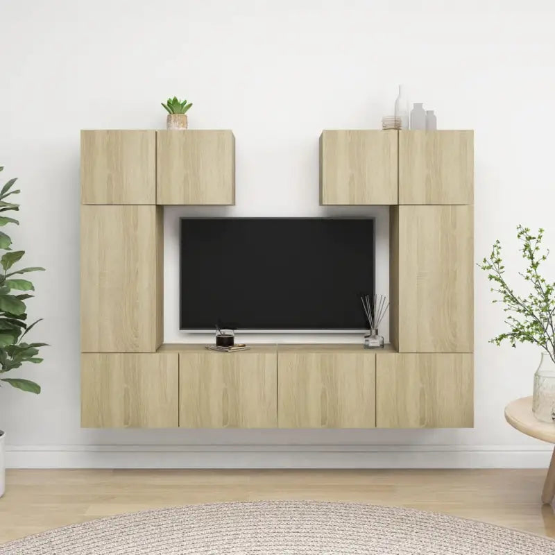 Tv-meubelset van bewerkt hout met opbergruimte en wandmontage - Sonoma eiken / 6 / 60 cm - Tv-meubels