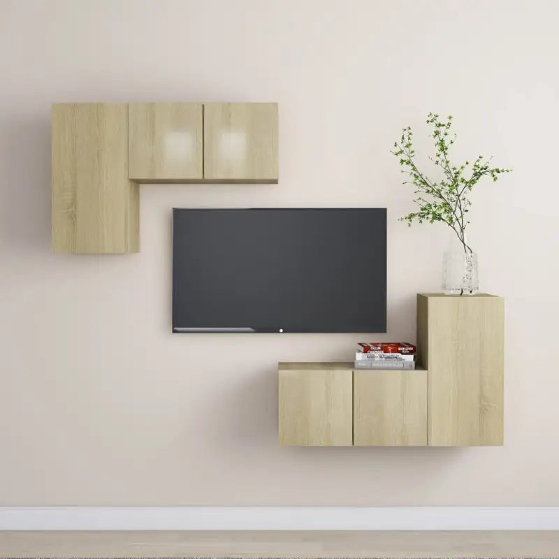 Tv-meubelset van bewerkt hout met opbergruimte en wandmontage - Sonoma eiken / 4 / 60 cm - Tv-meubels