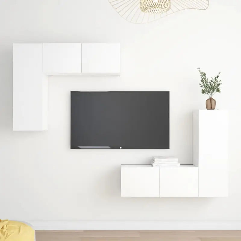Tv-meubelset van bewerkt hout met opbergruimte en wandmontage - Wit / 4 / 80 cm - Tv-meubels