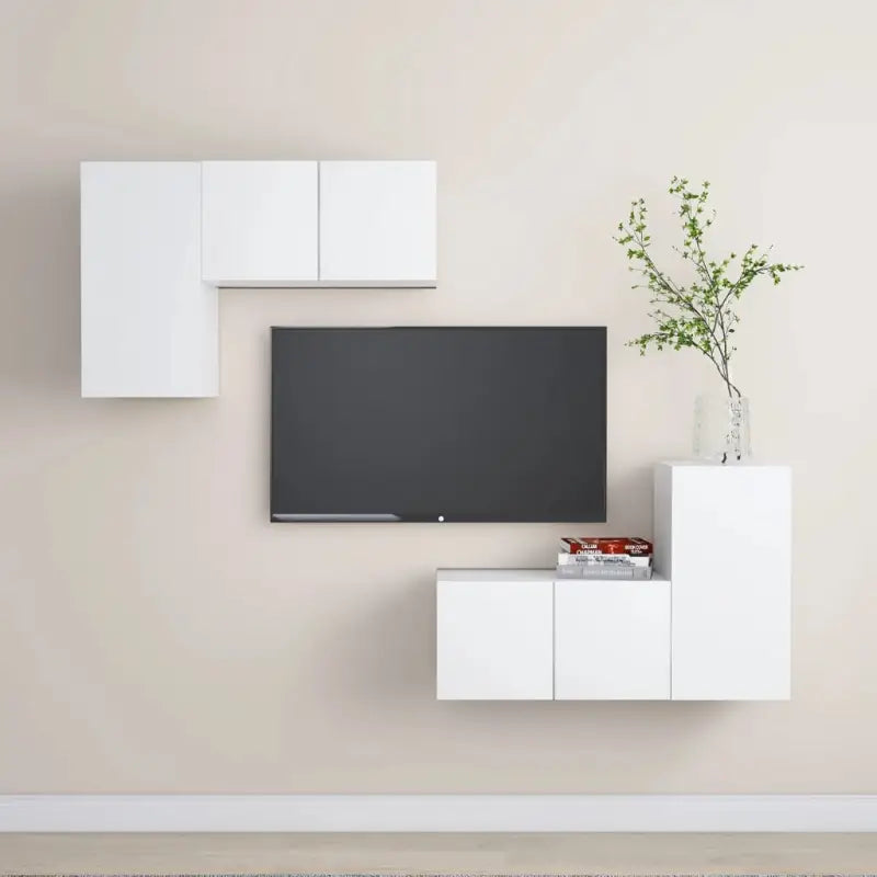 Tv-meubelset van bewerkt hout met opbergruimte en wandmontage - Wit / 4 / 60 cm - Tv-meubels