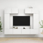 Tv-meubelset van bewerkt hout met opbergruimte en wandmontage - Wit / 6 / 90 cm - Tv-meubels