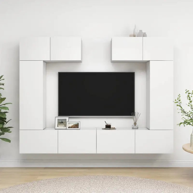 Tv-meubelset van bewerkt hout met opbergruimte en wandmontage - Wit / 6 / 90 cm - Tv-meubels