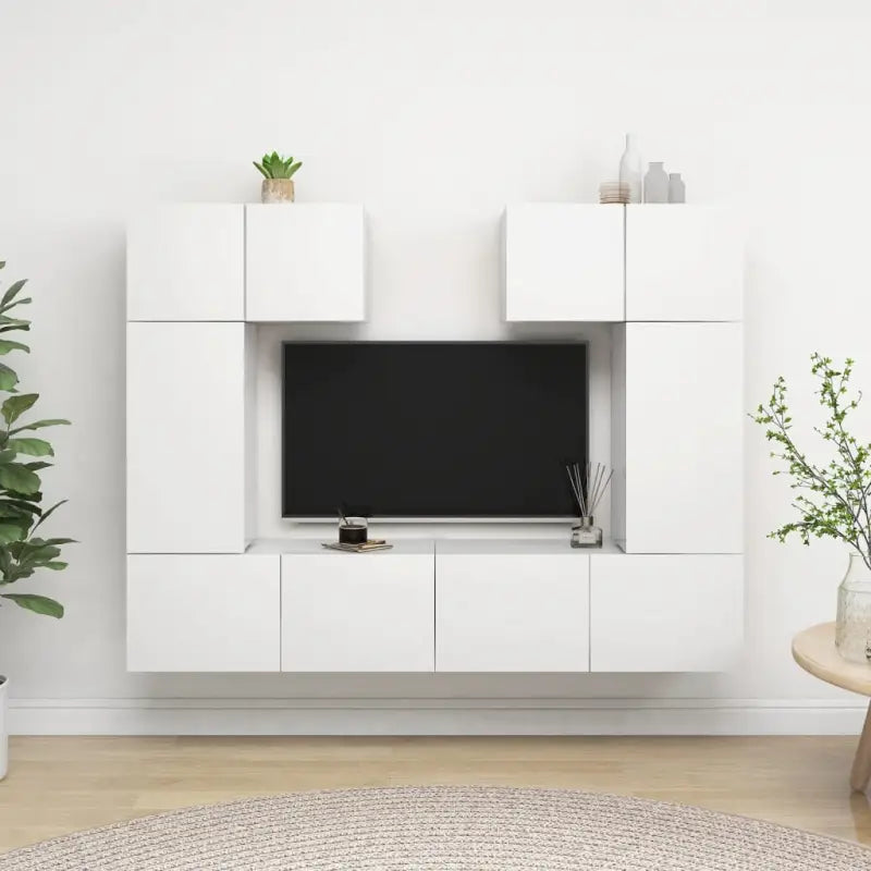 Tv-meubelset van bewerkt hout met opbergruimte en wandmontage - Wit / 6 / 60 cm - Tv-meubels