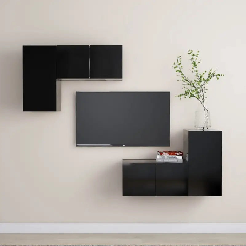 Tv-meubelset van bewerkt hout met opbergruimte en wandmontage - Zwart / 4 / 60 cm - Tv-meubels