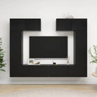 Tv-meubelset van bewerkt hout met opbergruimte en wandmontage - Zwart / 6 / 90 cm - Tv-meubels