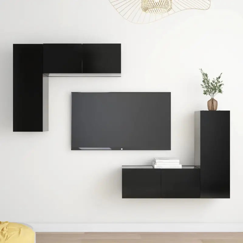 Tv-meubelset van bewerkt hout met opbergruimte en wandmontage - Zwart / 4 / 80 cm - Tv-meubels