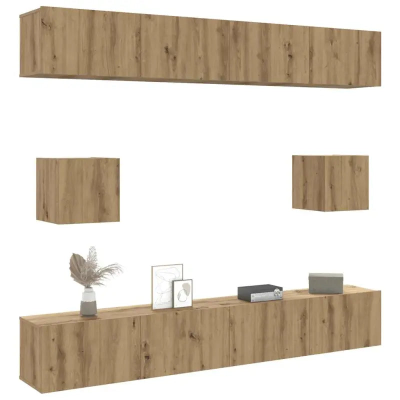 Tv-meubelset van bewerkt hout met opbergruimte voor wandmontage - artisanaal eikenkleurig / 6 / 100 cm - Tv-meubels