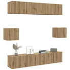 Tv-meubelset van bewerkt hout met opbergruimte voor wandmontage - artisanaal eikenkleurig / 6 / 80 cm - Tv-meubels