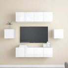 Tv-meubelset van bewerkt hout met opbergruimte voor wandmontage - Hoogglans wit / 6 / 60 cm - Tv-meubels