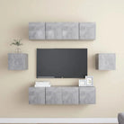 Tv-meubelset van bewerkt hout met opbergruimte voor wandmontage - Betongrijs / 6 / 60 cm - Tv-meubels