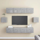 Tv-meubelset van bewerkt hout met opbergruimte voor wandmontage - Betongrijs / 6 / 80 cm - Tv-meubels