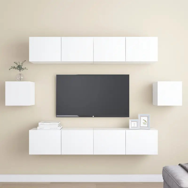 Tv-meubelset van bewerkt hout met opbergruimte voor wandmontage - Wit / 6 / 80 cm - Tv-meubels