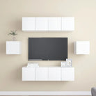 Tv-meubelset van bewerkt hout met opbergruimte voor wandmontage - Wit / 6 / 60 cm - Tv-meubels