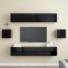 Tv-meubelset van bewerkt hout met opbergruimte voor wandmontage - Zwart / 6 / 80 cm - Tv-meubels