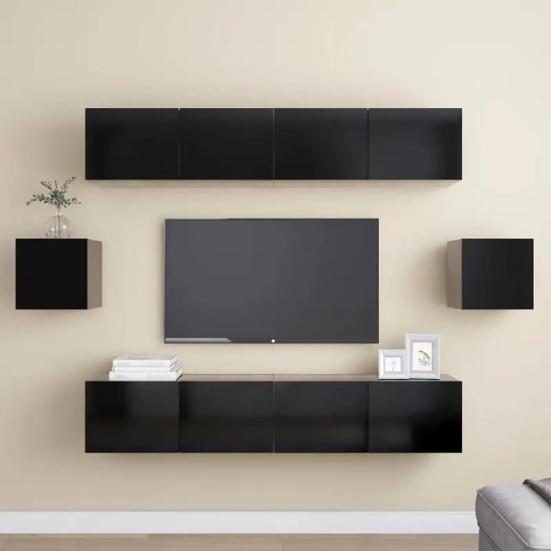 Tv-meubelset van bewerkt hout met opbergruimte voor wandmontage - Zwart / 6 / 80 cm - Tv-meubels