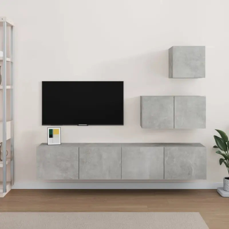 Tv-meubelset van bewerkt hout met strak modern design - Betongrijs / 4 / 60/80 cm - Tv-meubels