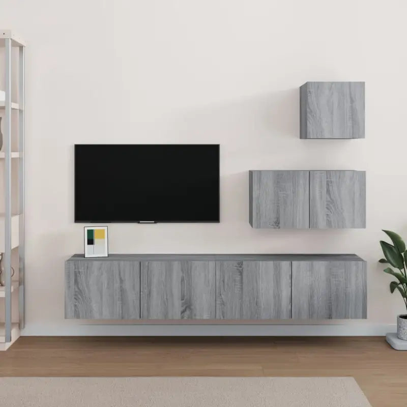 Tv-meubelset van bewerkt hout met strak modern design - Grijs sonoma / 4 / 60/80 cm - Tv-meubels