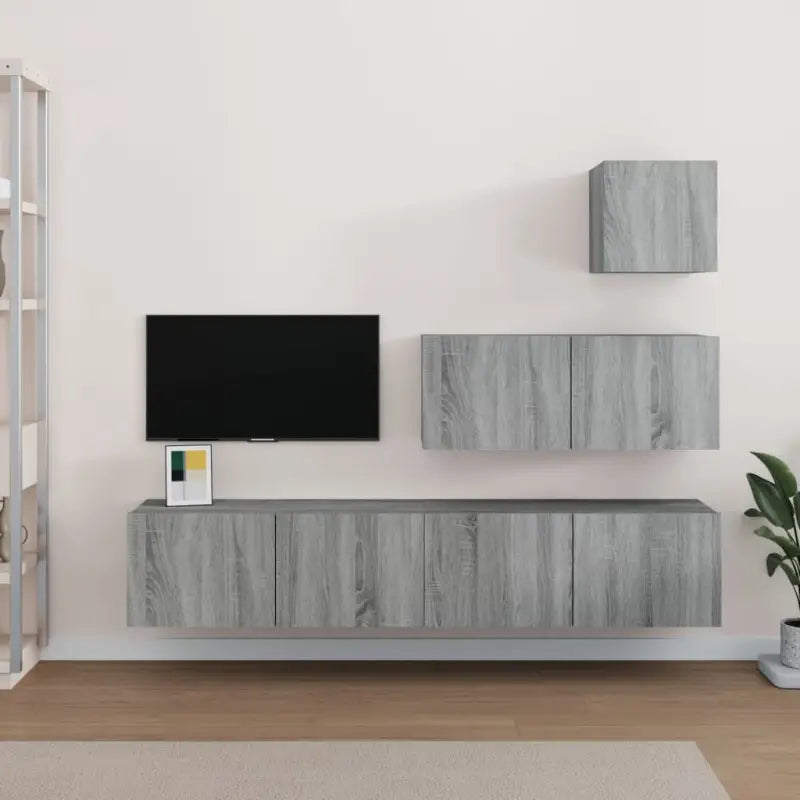 Tv-meubelset van bewerkt hout met strak modern design - Grijs sonoma / 4 / 80 cm - Tv-meubels